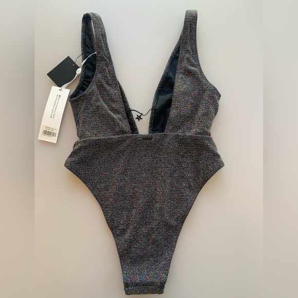 NWT White Fox Boutique High Leg One Piece Swimsuit in Rainbow Lurex | Medium - Picture 3 of 5